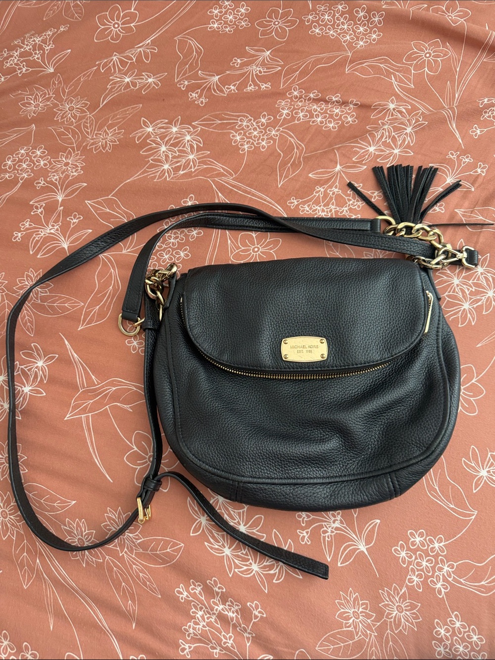 Michael Kors Black Pebbled Leather Crossbody with Gold-Tone Hardware